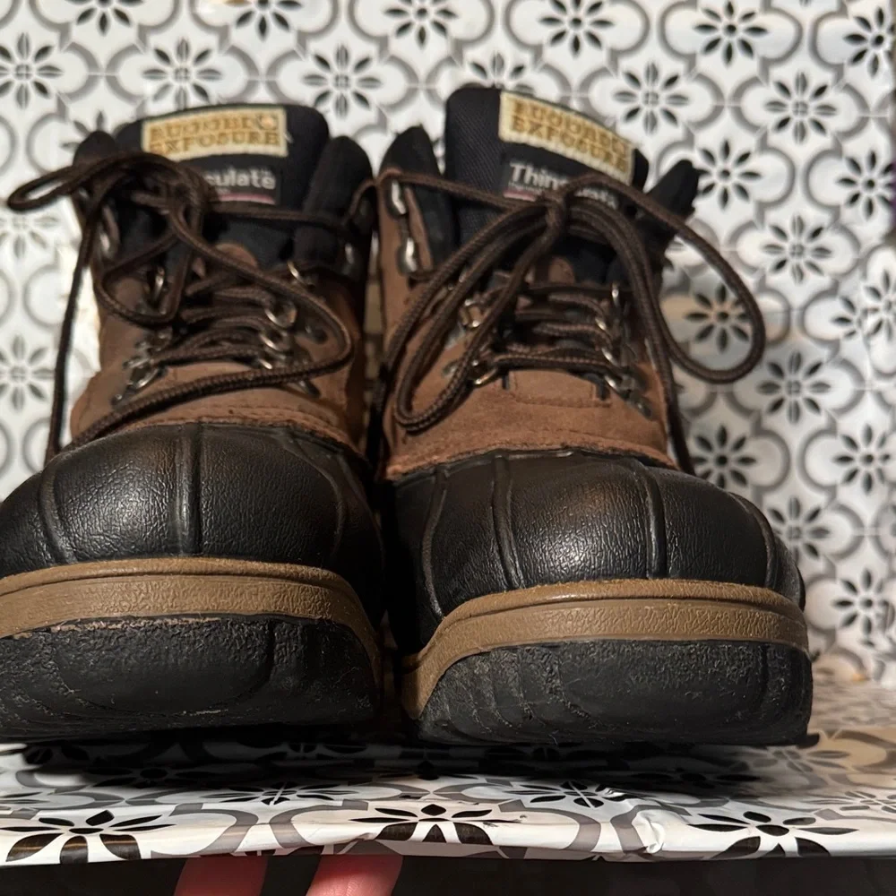 Rugged Exposure men’s Brown suede Black rubber bottom snow work Boots sz 11